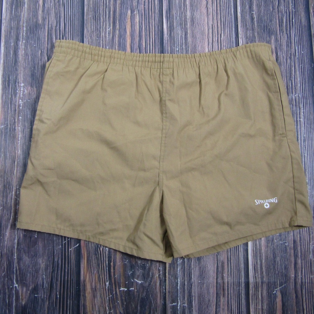 Spalding Mens L Beige Sweat Shorts Elastic Waist Pockets Casual Summer Athletic
